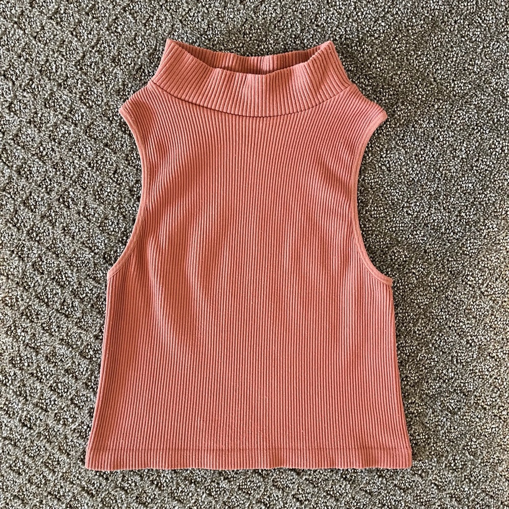 Sleeveless Ribbed mock neck orange crop top